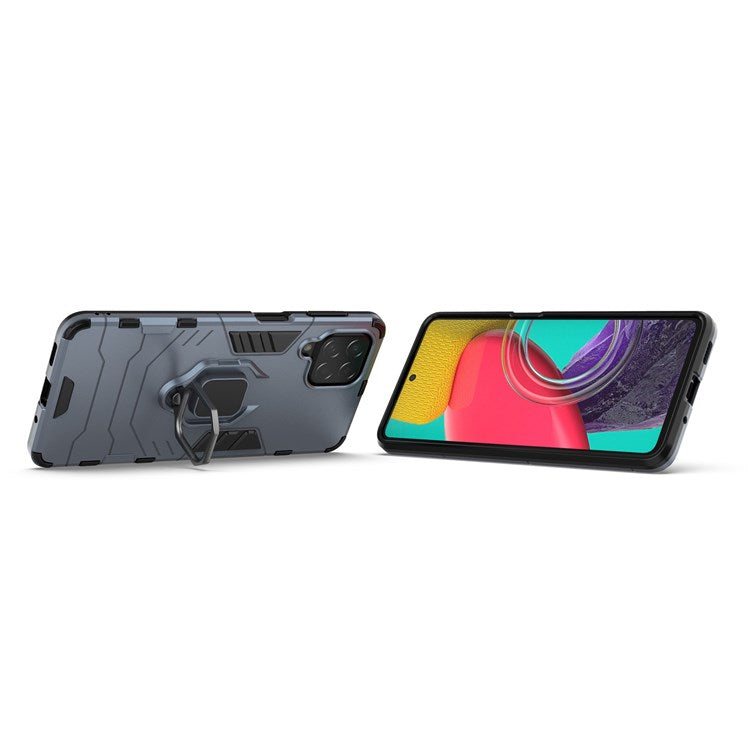 For Samsung Galaxy M53 5G Phone Case Ring Holder Kickstand Hybrid Hard PC Soft TPU Shockproof Protective Cover - Dark Blue