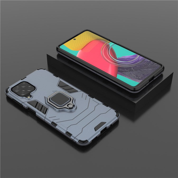 For Samsung Galaxy M53 5G Phone Case Ring Holder Kickstand Hybrid Hard PC Soft TPU Shockproof Protective Cover - Dark Blue