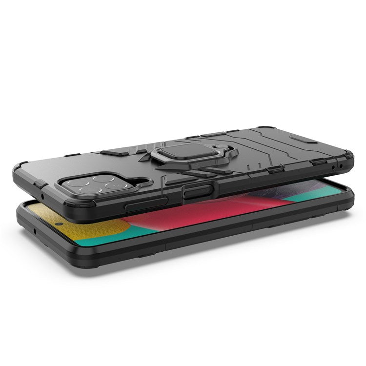 For Samsung Galaxy M53 5G Phone Case Ring Holder Kickstand Hybrid Hard PC Soft TPU Shockproof Protective Cover - Dark Blue