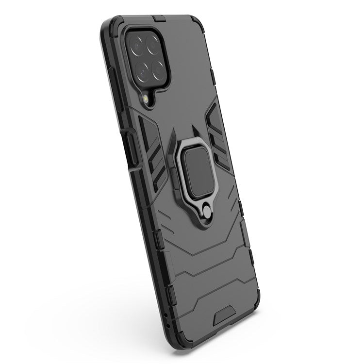 For Samsung Galaxy M53 5G Phone Case Ring Holder Kickstand Hybrid Hard PC Soft TPU Shockproof Protective Cover - Dark Blue