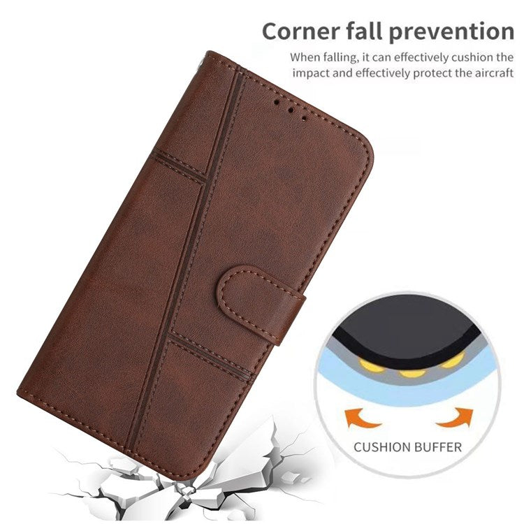 For Samsung Galaxy M23 5G/F23 5G PU Leather TPU Interior Case Stand Feature Magnetic Folio Book Folding Stitching Cover with Strap - Brown