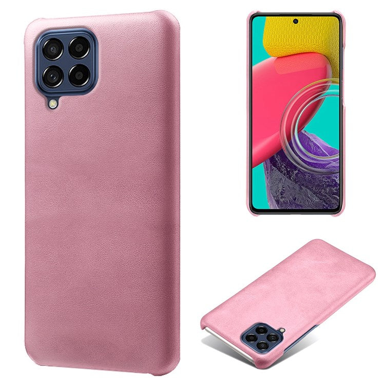 For Samsung Galaxy M53 5G Phone Protector All-round Shockproof Textured PU Leather Coated PC Phone Case - Rose Gold