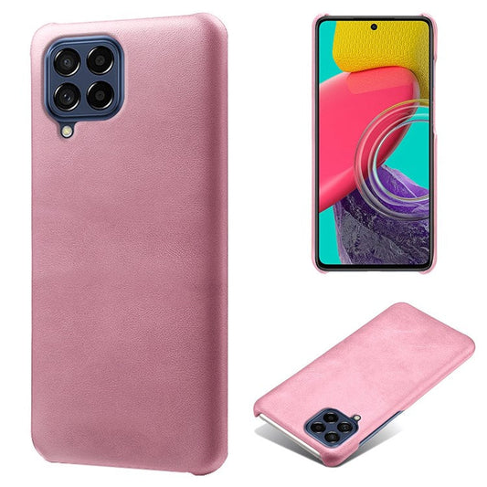 For Samsung Galaxy M53 5G Phone Protector All-round Shockproof Textured PU Leather Coated PC Phone Case - Rose Gold