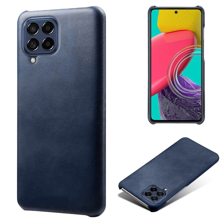 For Samsung Galaxy M53 5G Phone Protector All-round Shockproof Textured PU Leather Coated PC Phone Case - Blue