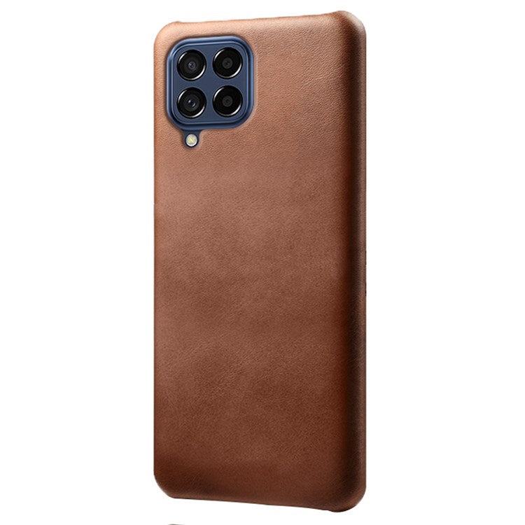 For Samsung Galaxy M53 5G Phone Protector All-round Shockproof Textured PU Leather Coated PC Phone Case - Brown