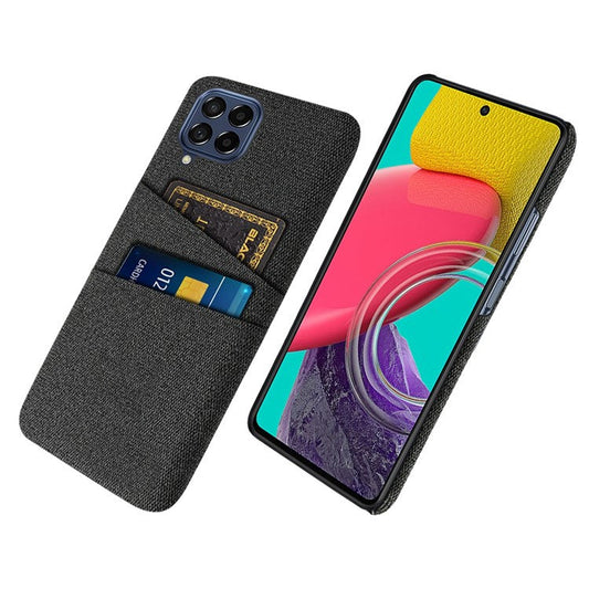 Cloth Texture Protective Case for Samsung Galaxy M53 5G, Hard PC + Cloth Back Cover with Dual Card Slot - Black