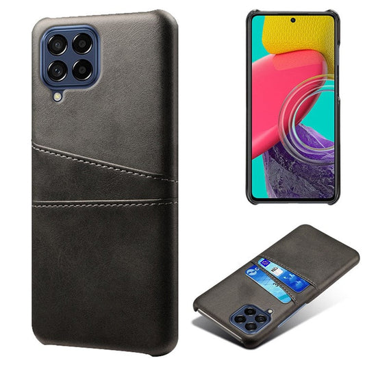 For Samsung Galaxy M53 5G Back Case Shell Multipurpose Card Slots All-round Shockproof Phone Protector PU Leather Coated Hard PC Cover - Black
