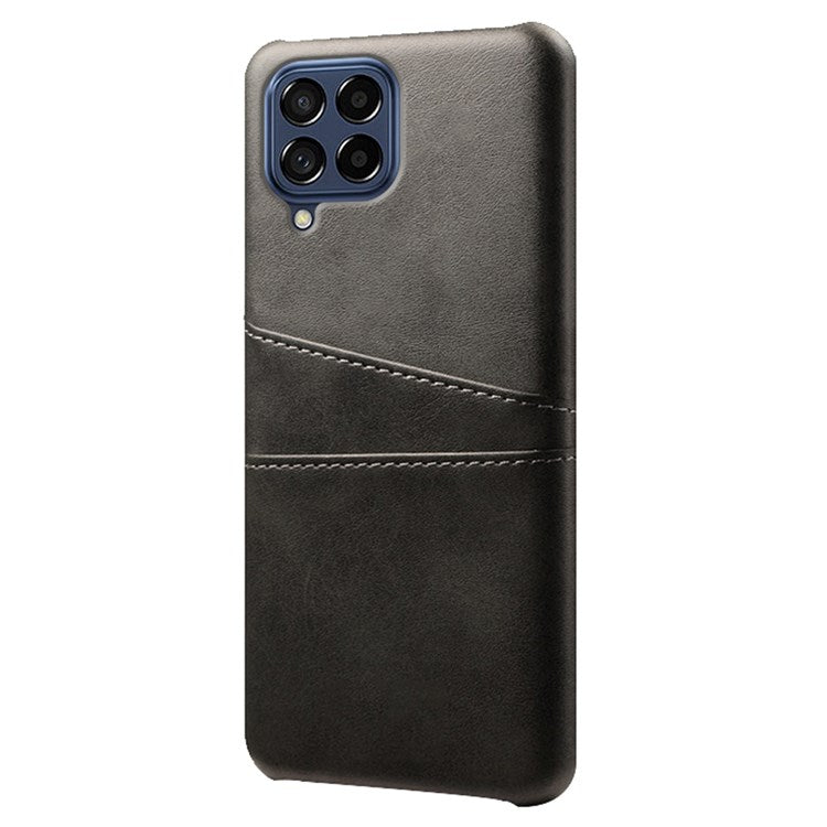 For Samsung Galaxy M53 5G Back Case Shell Multipurpose Card Slots All-round Shockproof Phone Protector PU Leather Coated Hard PC Cover - Black