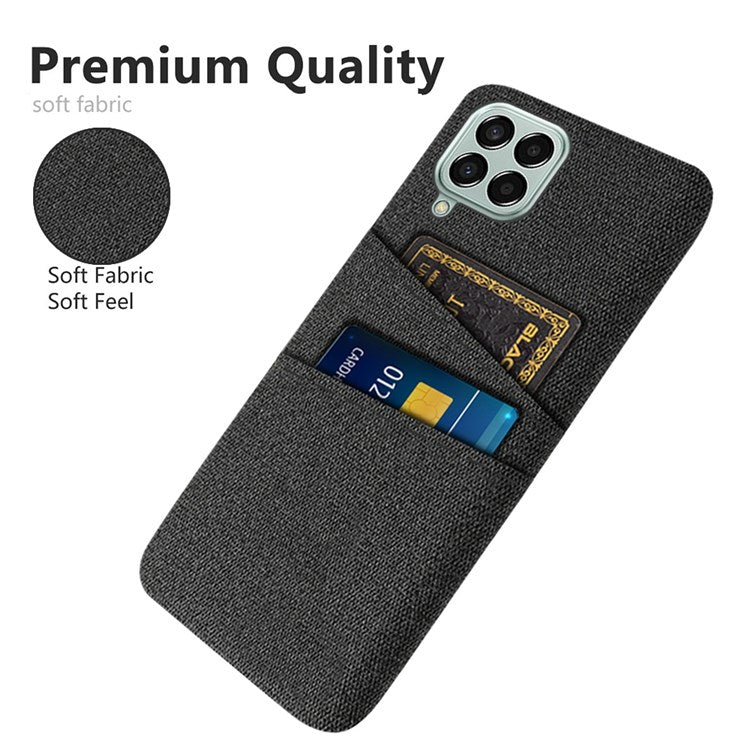 Cloth Texture Case for Samsung Galaxy M33 5G (Global Version), Hard PC + Cloth Back Protector Cover with Dual Card Slot - Black
