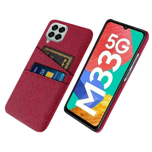 Cloth Texture Case for Samsung Galaxy M33 5G (Global Version), Hard PC + Cloth Back Protector Cover with Dual Card Slot - Red