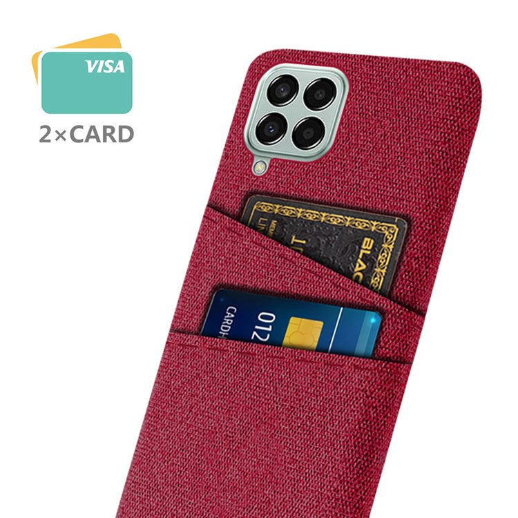 Cloth Texture Case for Samsung Galaxy M33 5G (Global Version), Hard PC + Cloth Back Protector Cover with Dual Card Slot - Red