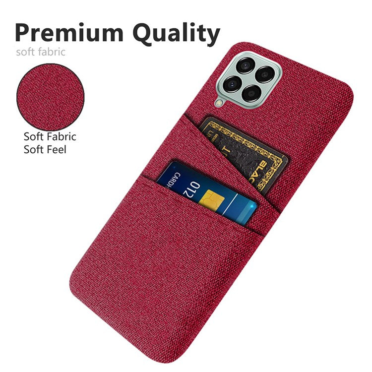 Cloth Texture Case for Samsung Galaxy M33 5G (Global Version), Hard PC + Cloth Back Protector Cover with Dual Card Slot - Red
