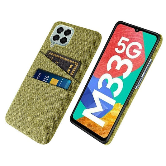 Cloth Texture Case for Samsung Galaxy M33 5G (Global Version), Hard PC + Cloth Back Protector Cover with Dual Card Slot - Yellow