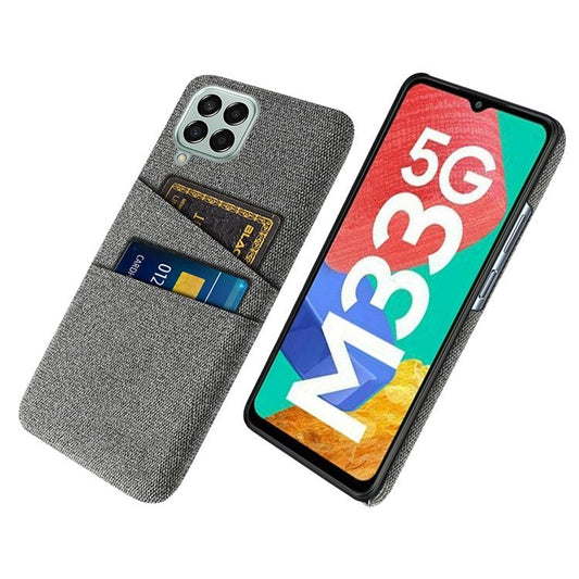 Cloth Texture Case for Samsung Galaxy M33 5G (Global Version), Hard PC + Cloth Back Protector Cover with Dual Card Slot - Grey