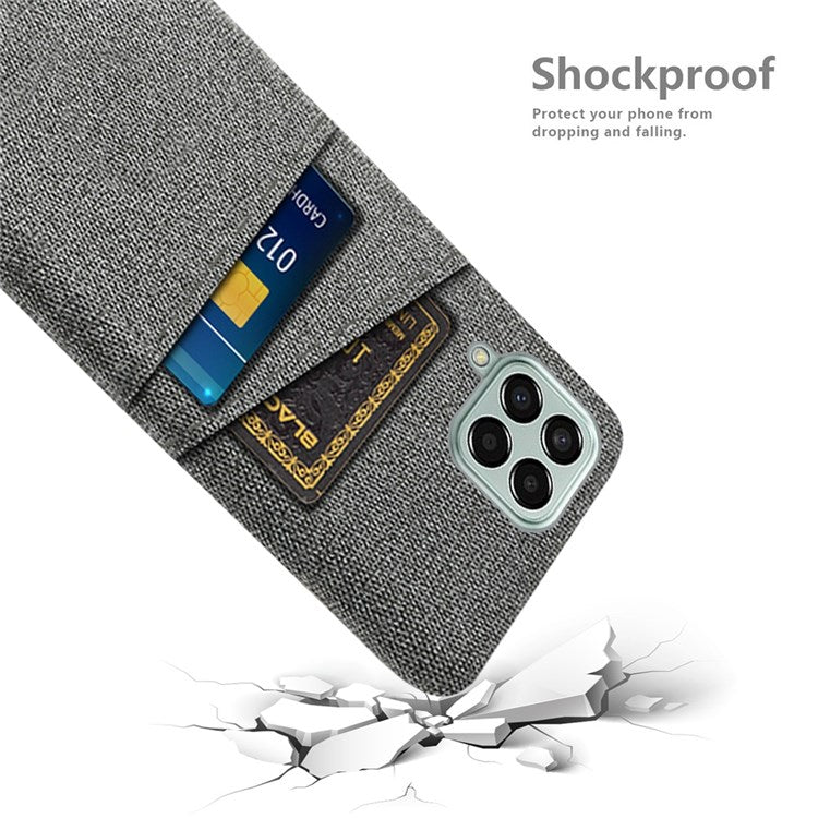 Cloth Texture Case for Samsung Galaxy M33 5G (Global Version), Hard PC + Cloth Back Protector Cover with Dual Card Slot - Grey