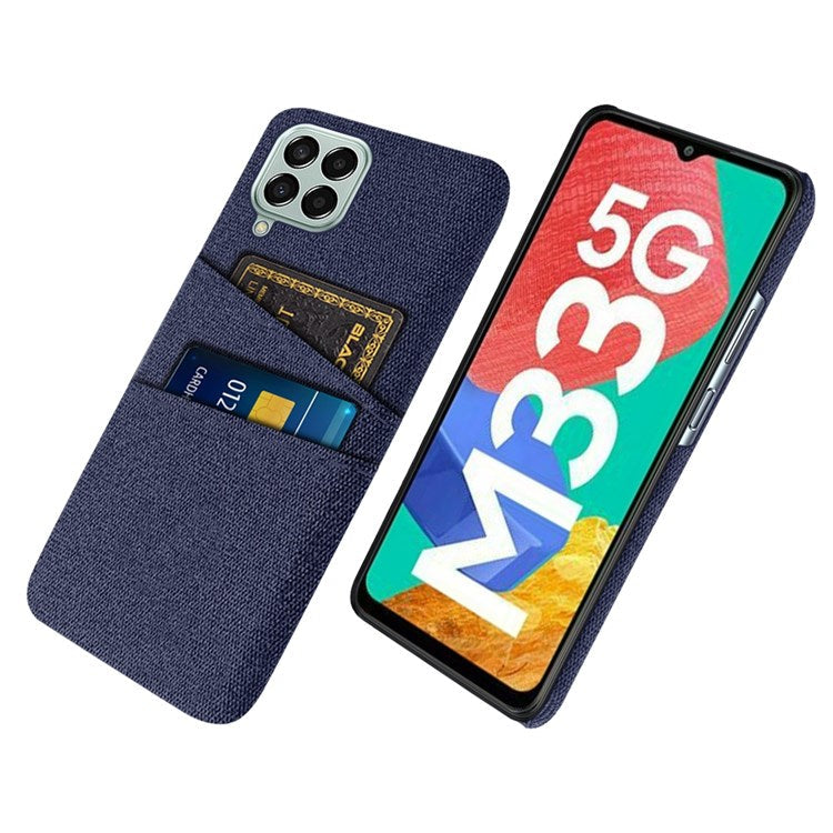 Cloth Texture Case for Samsung Galaxy M33 5G (Global Version), Hard PC + Cloth Back Protector Cover with Dual Card Slot - Blue