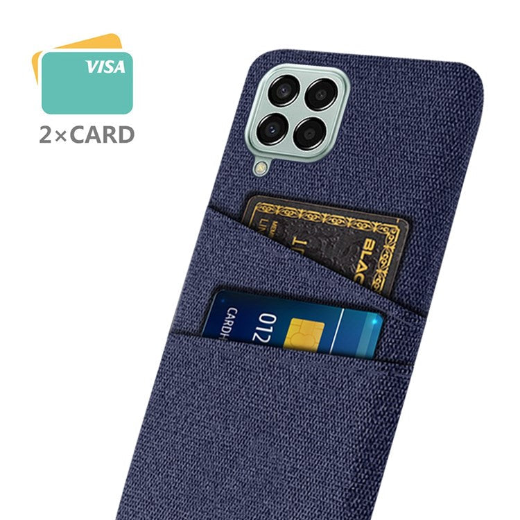 Cloth Texture Case for Samsung Galaxy M33 5G (Global Version), Hard PC + Cloth Back Protector Cover with Dual Card Slot - Blue
