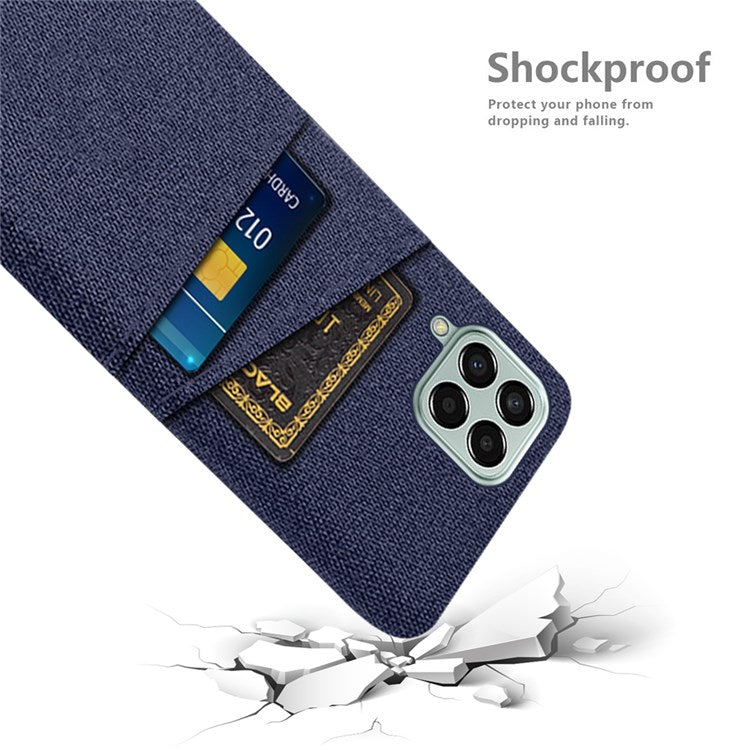 Cloth Texture Case for Samsung Galaxy M33 5G (Global Version), Hard PC + Cloth Back Protector Cover with Dual Card Slot - Blue