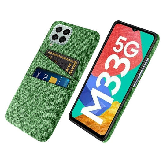Cloth Texture Case for Samsung Galaxy M33 5G (Global Version), Hard PC + Cloth Back Protector Cover with Dual Card Slot - Green