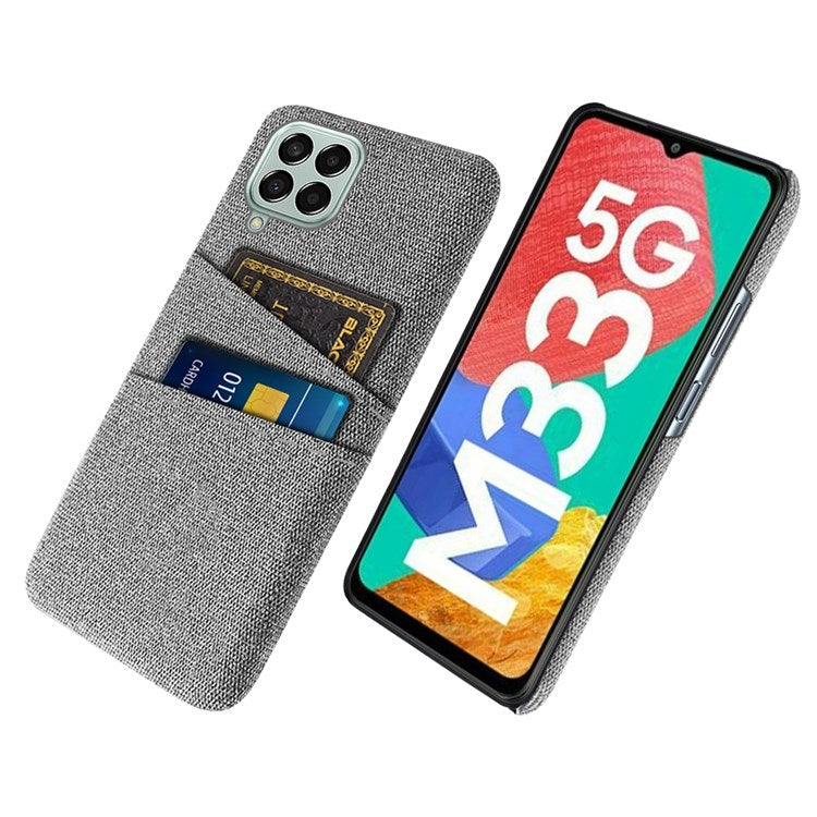 Cloth Texture Case for Samsung Galaxy M33 5G (Global Version), Hard PC + Cloth Back Protector Cover with Dual Card Slot - Light Grey