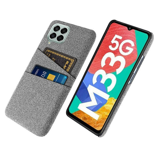 Cloth Texture Case for Samsung Galaxy M33 5G (Global Version), Hard PC + Cloth Back Protector Cover with Dual Card Slot - Light Grey