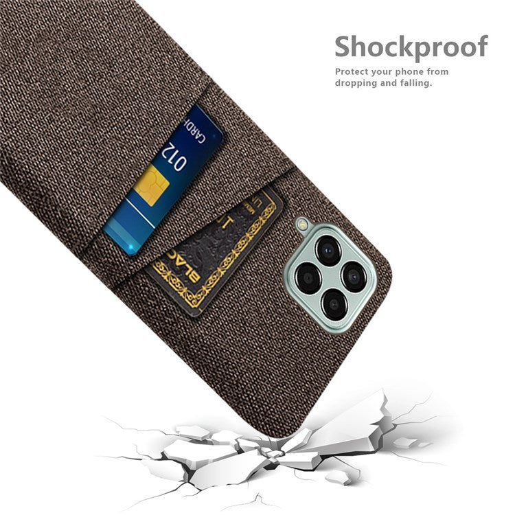 Cloth Texture Case for Samsung Galaxy M33 5G (Global Version), Hard PC + Cloth Back Protector Cover with Dual Card Slot - Brown