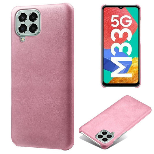 For Samsung Galaxy M33 5G (Global Version) Textured PU Leather Coated PC Phone Case Back Guard Shell - Rose Gold