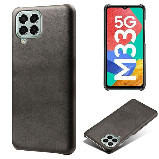 For Samsung Galaxy M33 5G (Global Version) Textured PU Leather Coated PC Phone Case Back Guard Shell - Black