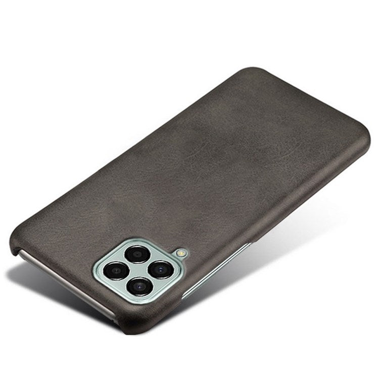 For Samsung Galaxy M33 5G (Global Version) Textured PU Leather Coated PC Phone Case Back Guard Shell - Black