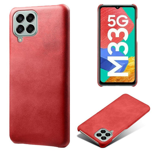 For Samsung Galaxy M33 5G (Global Version) Textured PU Leather Coated PC Phone Case Back Guard Shell - Red