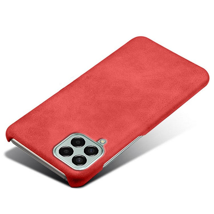 For Samsung Galaxy M33 5G (Global Version) Textured PU Leather Coated PC Phone Case Back Guard Shell - Red