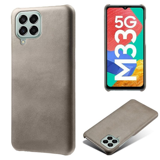 For Samsung Galaxy M33 5G (Global Version) Textured PU Leather Coated PC Phone Case Back Guard Shell - Grey
