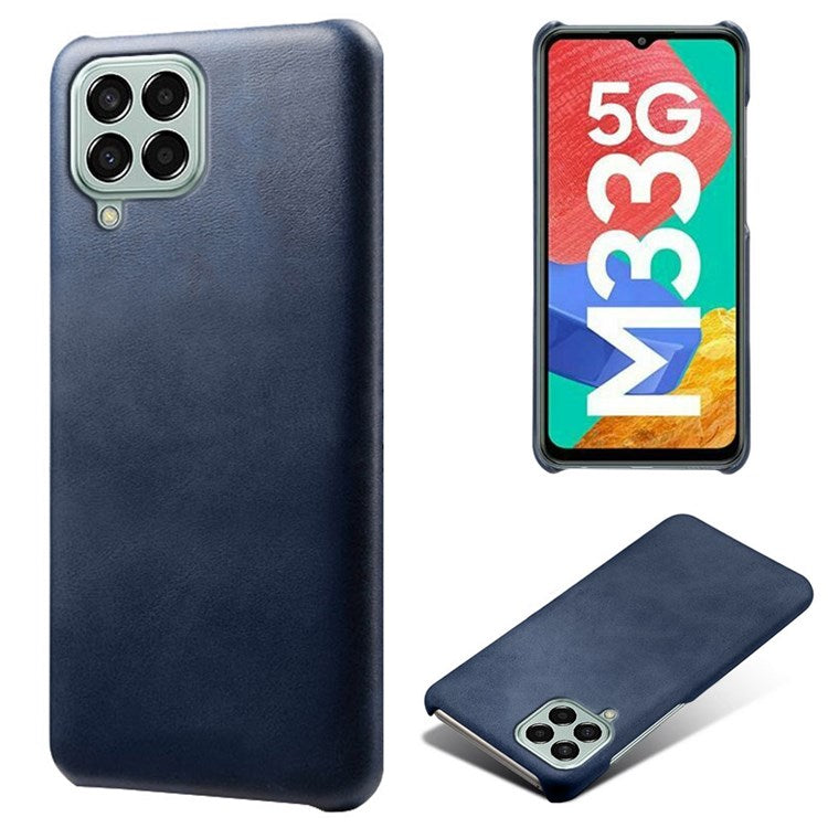 For Samsung Galaxy M33 5G (Global Version) Textured PU Leather Coated PC Phone Case Back Guard Shell - Blue