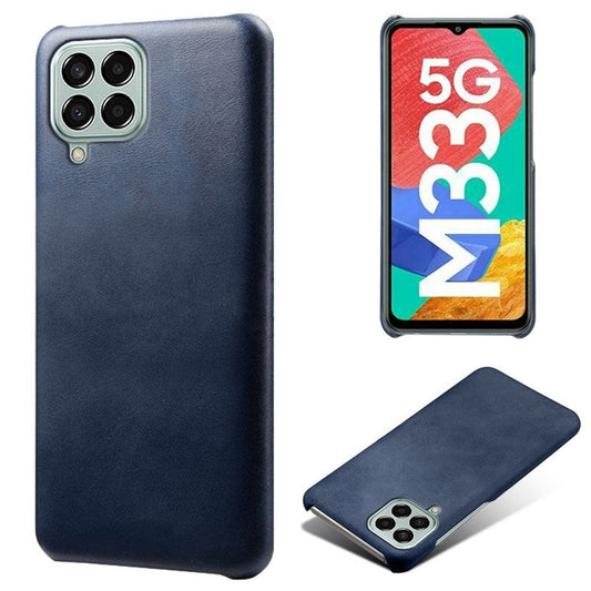 For Samsung Galaxy M33 5G (Global Version) Textured PU Leather Coated PC Phone Case Back Guard Shell - Blue