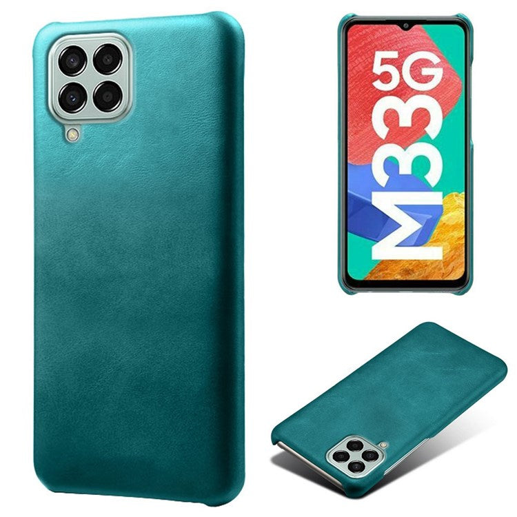 For Samsung Galaxy M33 5G (Global Version) Textured PU Leather Coated PC Phone Case Back Guard Shell - Green