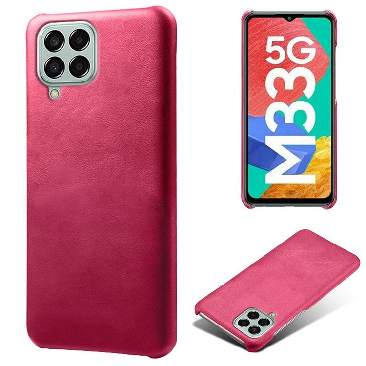 For Samsung Galaxy M33 5G (Global Version) Textured PU Leather Coated PC Phone Case Back Guard Shell - Rose