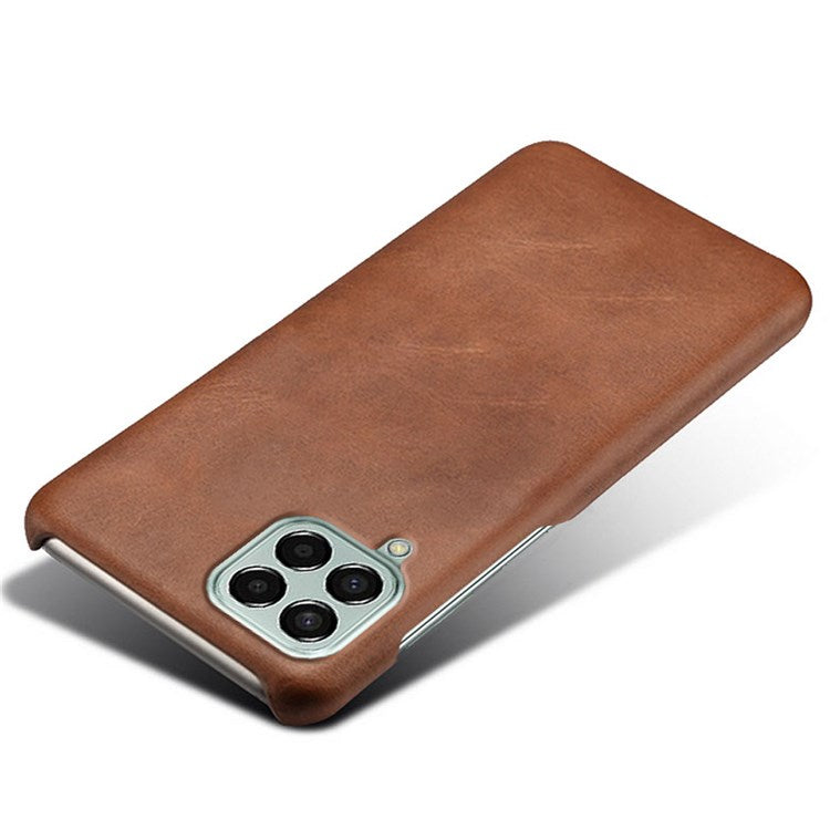For Samsung Galaxy M33 5G (Global Version) Textured PU Leather Coated PC Phone Case Back Guard Shell - Brown