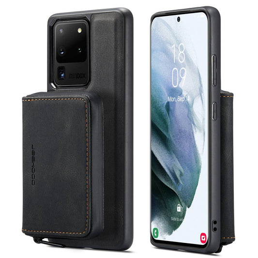 JEEHOOD For Samsung Galaxy S20 Ultra 4G/S20 Ultra 5G Zipper Wallet PU Leather Coated TPU Cover Kickstand Detachable Phone Case - Black