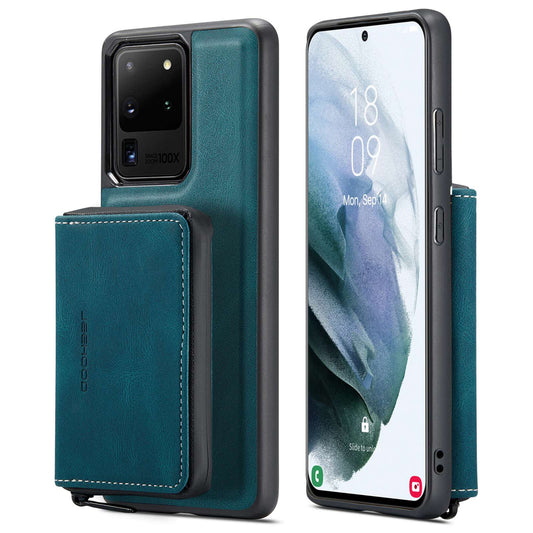 JEEHOOD For Samsung Galaxy S20 Ultra 4G/S20 Ultra 5G Zipper Wallet PU Leather Coated TPU Cover Kickstand Detachable Phone Case - Blue