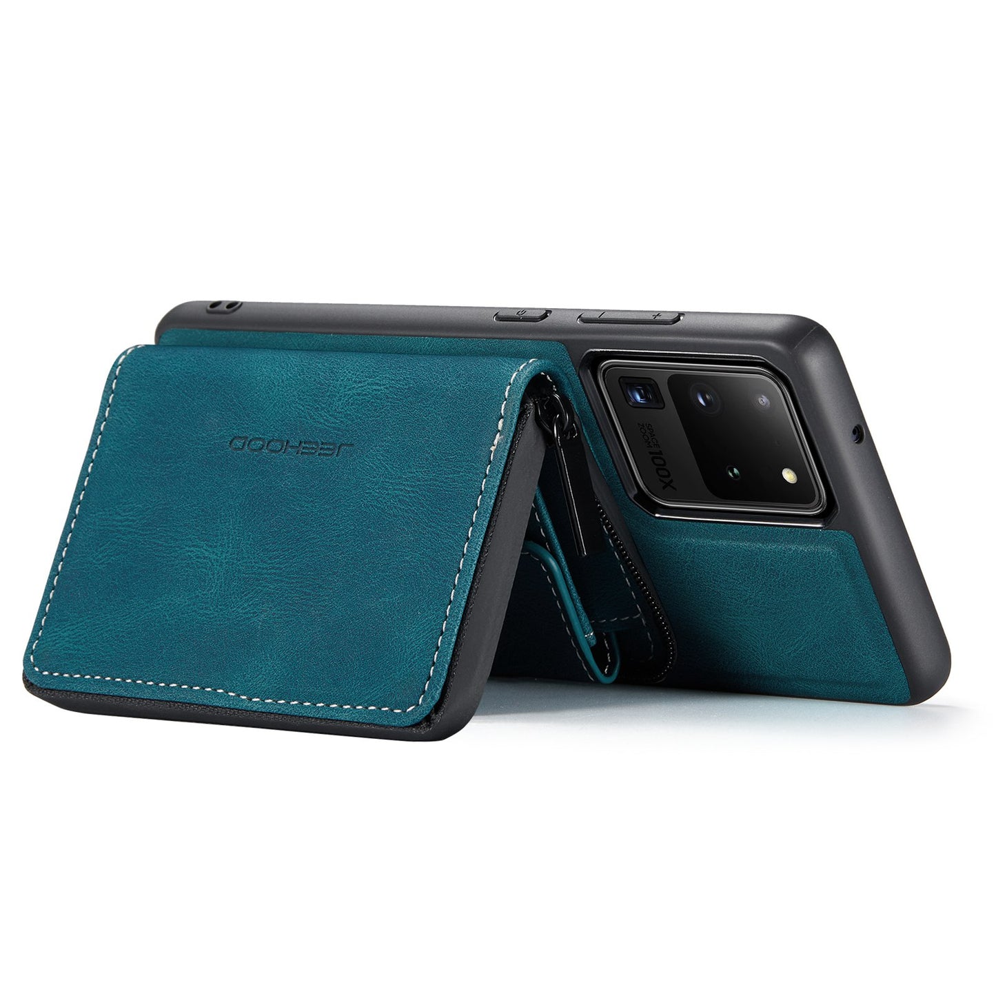 JEEHOOD For Samsung Galaxy S20 Ultra 4G/S20 Ultra 5G Zipper Wallet PU Leather Coated TPU Cover Kickstand Detachable Phone Case - Blue