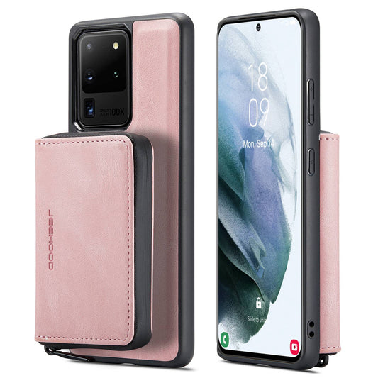 JEEHOOD For Samsung Galaxy S20 Ultra 4G/S20 Ultra 5G Zipper Wallet PU Leather Coated TPU Cover Kickstand Detachable Phone Case - Pink