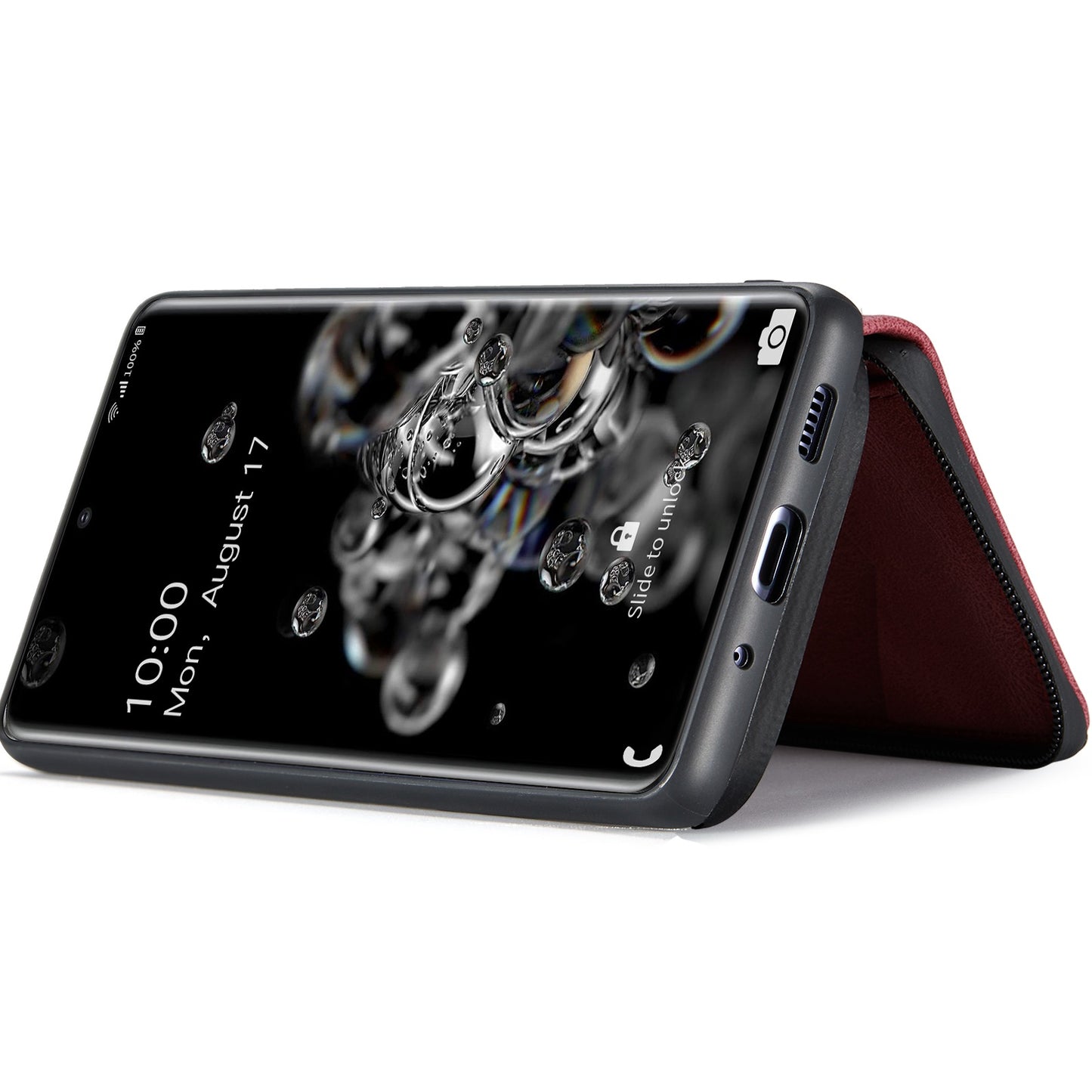 JEEHOOD For Samsung Galaxy S20 Ultra 4G/S20 Ultra 5G Zipper Wallet PU Leather Coated TPU Cover Kickstand Detachable Phone Case - Red
