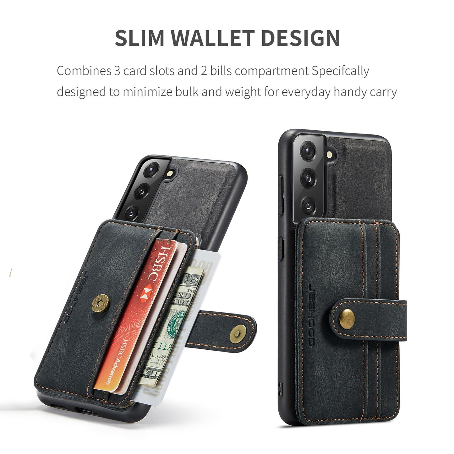 JEEHOOD Detachable Cover for Samsung Galaxy S20 Plus 4G/5G Magnetic Wallet Leather Coated TPU RFID Blocking Mobile Phone Case - Black