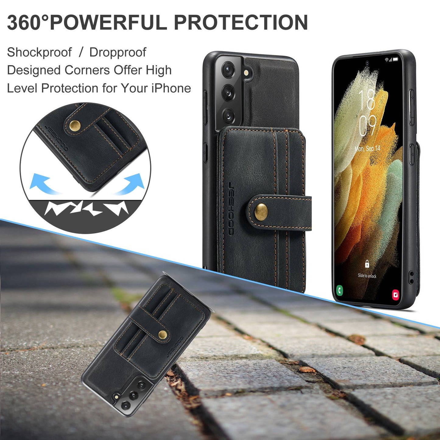 JEEHOOD Detachable Cover for Samsung Galaxy S20 Plus 4G/5G Magnetic Wallet Leather Coated TPU RFID Blocking Mobile Phone Case - Black