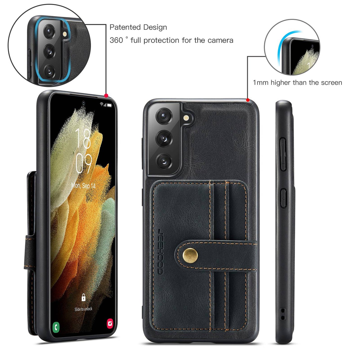 JEEHOOD Detachable Cover for Samsung Galaxy S20 Plus 4G/5G Magnetic Wallet Leather Coated TPU RFID Blocking Mobile Phone Case - Black