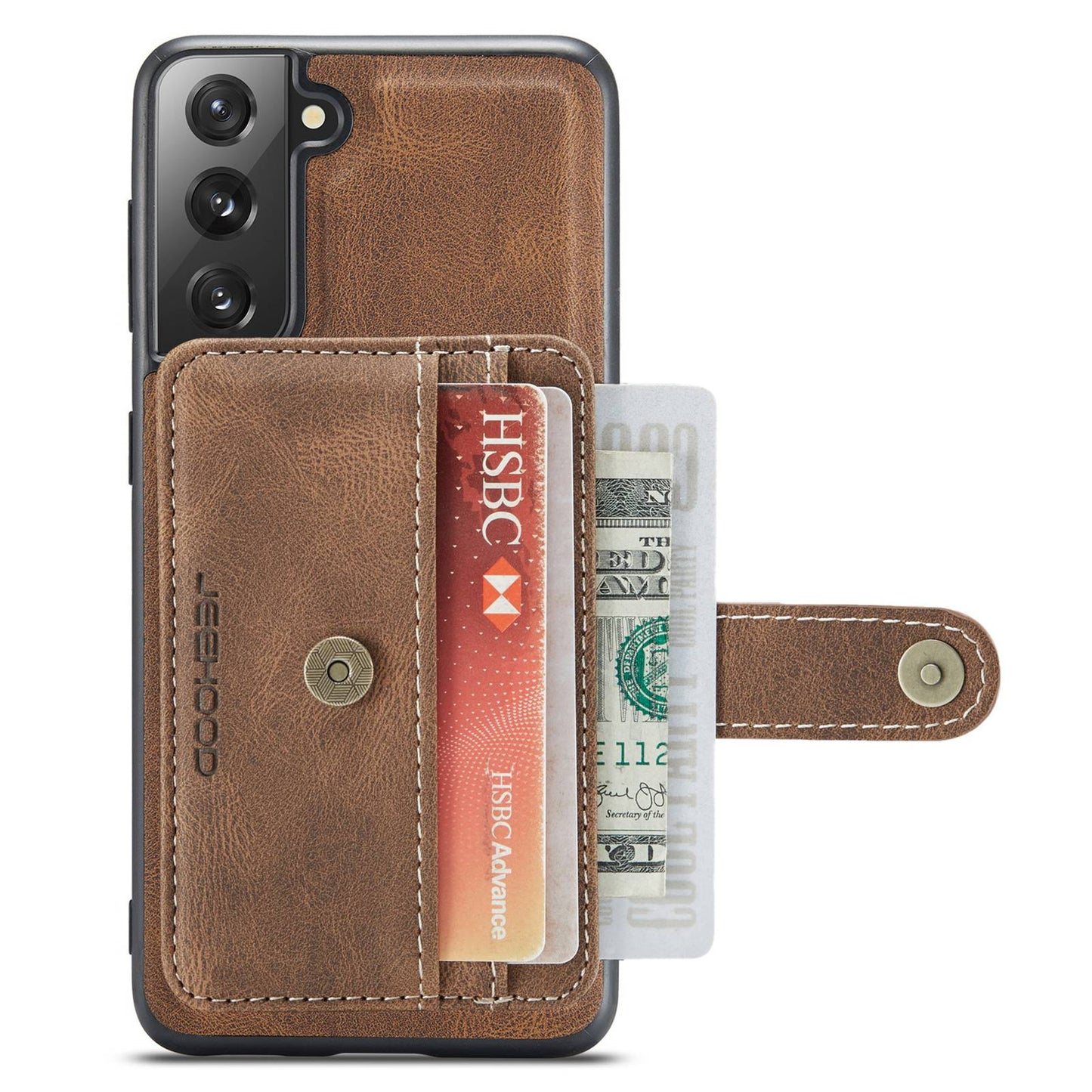 JEEHOOD Detachable Cover for Samsung Galaxy S20 Plus 4G/5G Magnetic Wallet Leather Coated TPU RFID Blocking Mobile Phone Case - Brown