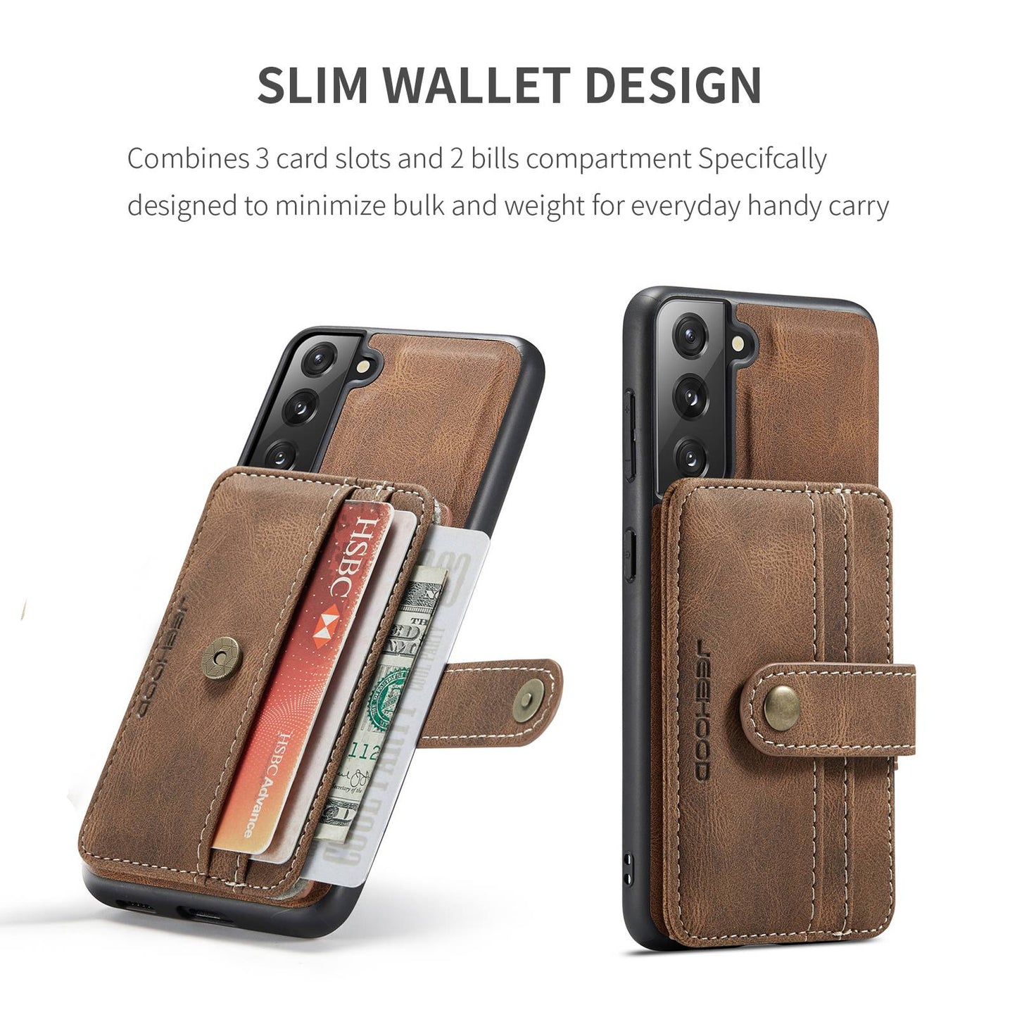 JEEHOOD Detachable Cover for Samsung Galaxy S20 Plus 4G/5G Magnetic Wallet Leather Coated TPU RFID Blocking Mobile Phone Case - Brown