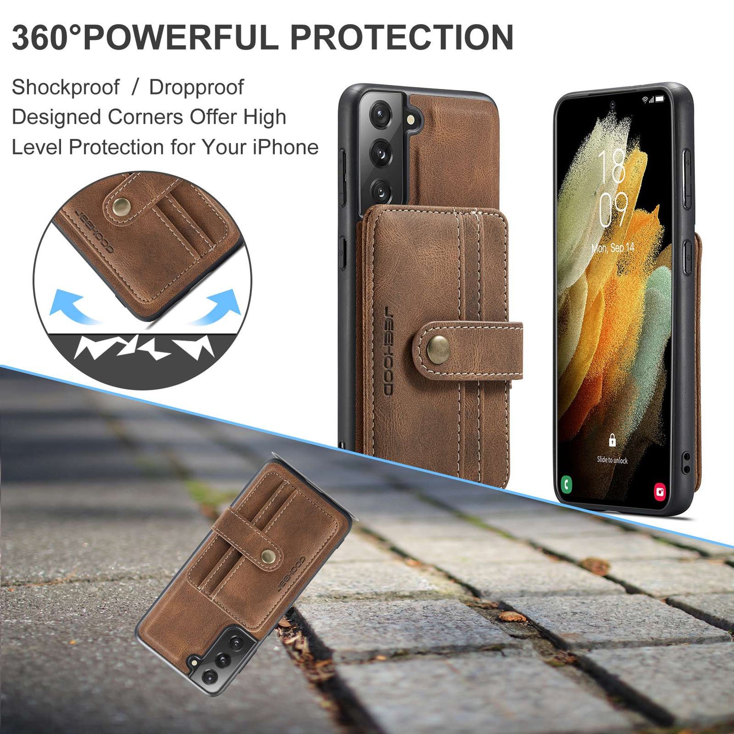 JEEHOOD Detachable Cover for Samsung Galaxy S20 Plus 4G/5G Magnetic Wallet Leather Coated TPU RFID Blocking Mobile Phone Case - Brown