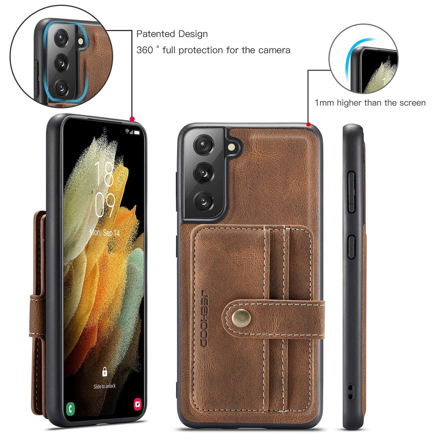 JEEHOOD Detachable Cover for Samsung Galaxy S20 Plus 4G/5G Magnetic Wallet Leather Coated TPU RFID Blocking Mobile Phone Case - Brown