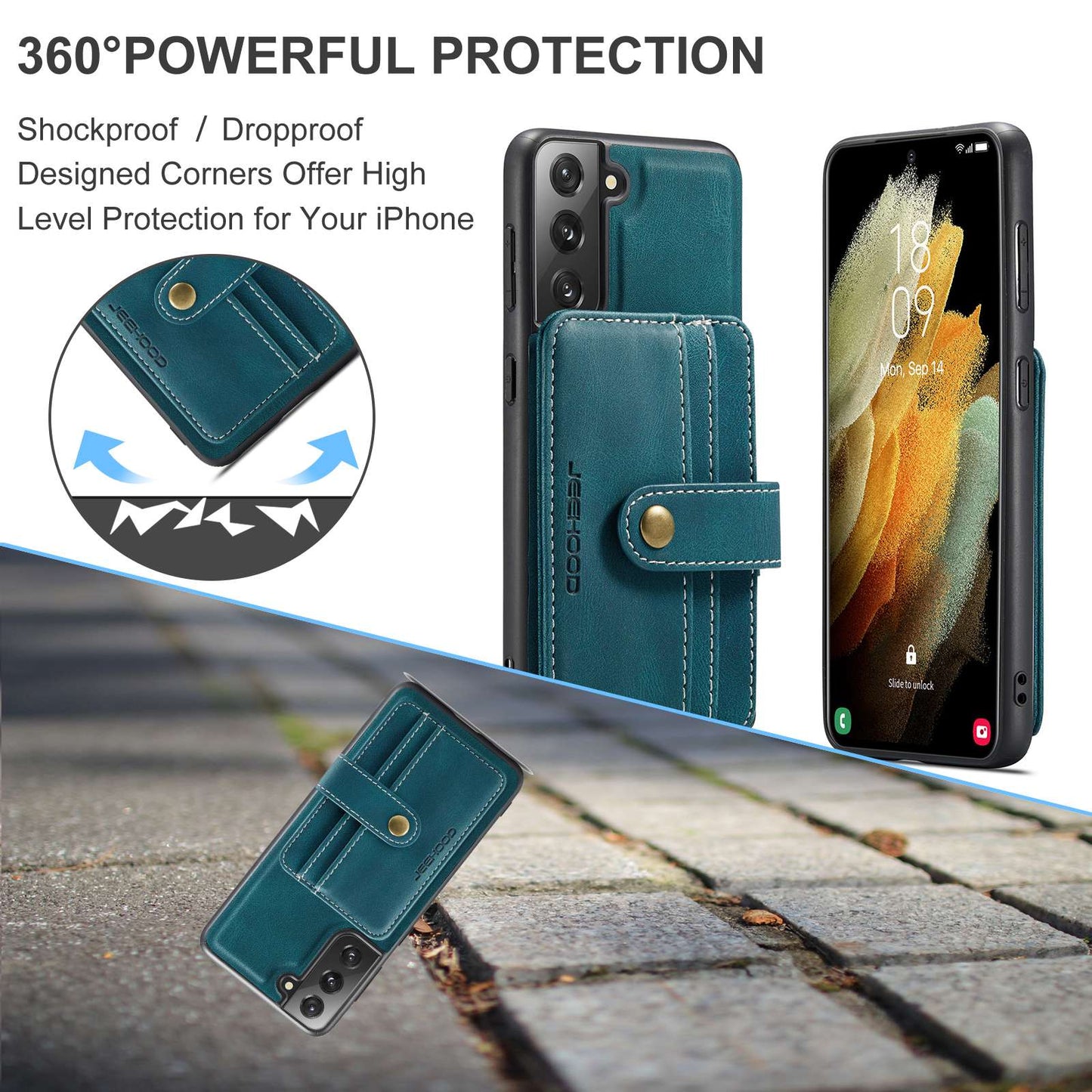 JEEHOOD Detachable Cover for Samsung Galaxy S20 Plus 4G/5G Magnetic Wallet Leather Coated TPU RFID Blocking Mobile Phone Case - Blue